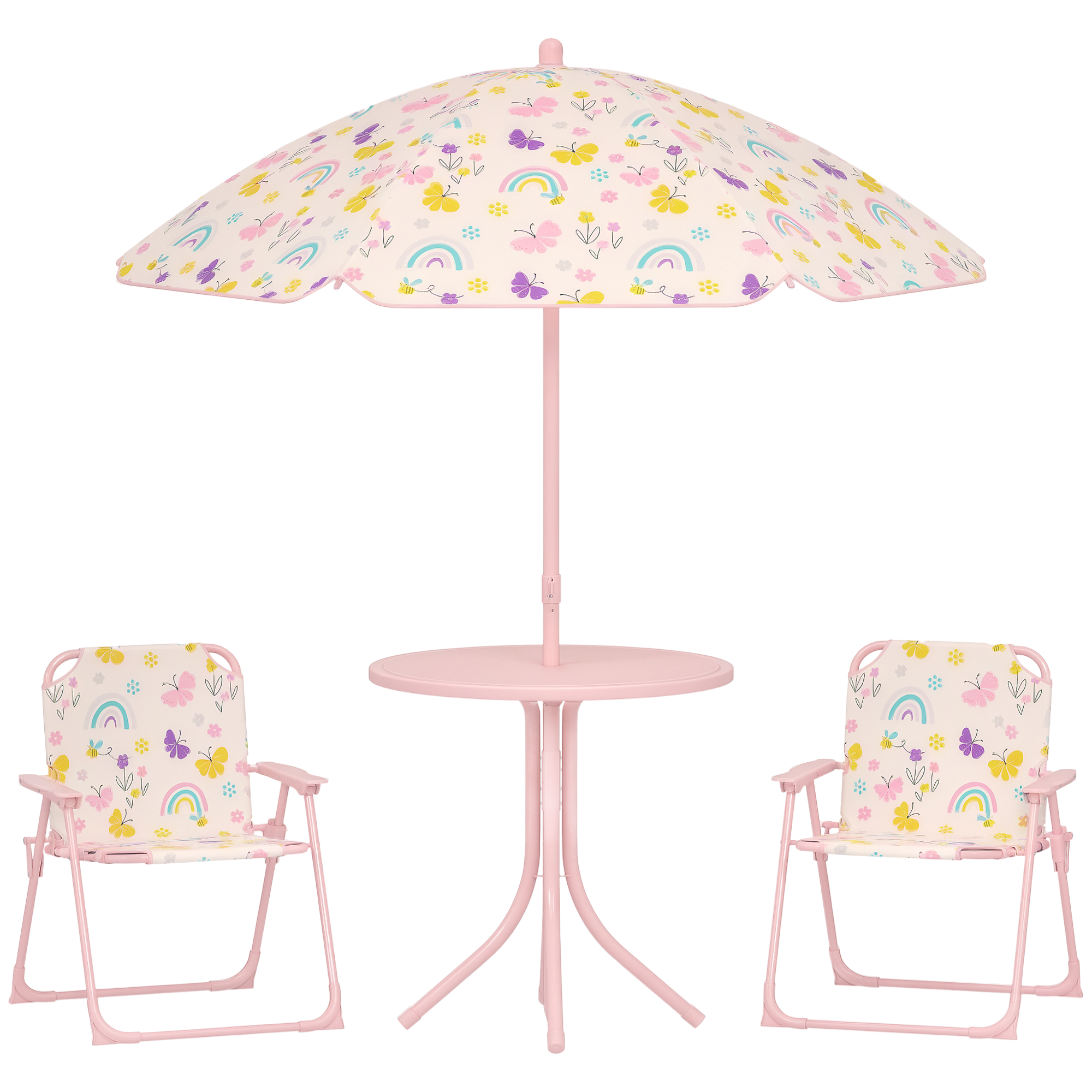 gRJ95e197811a48a7.png Set da Giardino per Bambini 2-5 Anni con Tavolino Rotondo, 2 Sedie Pieghevoli e un Ombrellone, Rosa - immagine 1