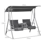 Dondolo 2 Posti con Tavolino e Portabicchieri, in Metallo e Poliestere, 175x110x165 cm, Grigio - immagine 3