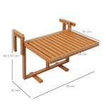 Tavolino da Ringhiera per Balcone Pieghevole e Regolabile in Legno, Colore Teak - immagine 3