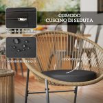 Set da Giardino 3 Pezzi in Rattan e Acciaio con 2 Sedie con Cuscini e Tavolino da Caffè a Cilindro, Multicolore - immagine 6