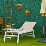 Lettino Prendisole con Schienale Reclinabile, in Alluminio e Textilene, 169x65x102 cm, Beige e Bianco - immagine 2