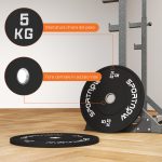 Set 2 Dischi Pesi da 5kg in Gomma per Manubri e Bilancieri, Ø45x2 cm, Nero - immagine 6