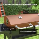 Barbecue a Carbone e Gas con 3 Bruciatori e Coperchio, Termometro, Ruote e Ripiani, Nero - immagine 6