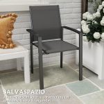 Set 2 Sedie da Giardino Impilabili con Seduta Traspirante, in Alluminio e Textilene, 56x58x89 cm, Grigio Carbone - immagine 7