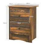 Comodino con 2 Cassetti dallo stile Rustico in Legno, 40x30x56 cm, Marrone - immagine 3
