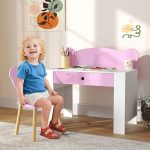Set Scrivania per Bambini con Cassetto e Sedia con Schienale a Orsetto, Età 3-8 Anni, Rosa - immagine 2