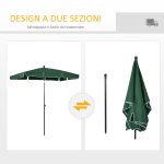 Ombrellone da Giardino Rettangolare 2x1.3m con Inclinazione Regolabile e Palo in Alluminio, Verde e Nero - immagine 5