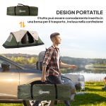 Tenda da Campeggio 6 Posti con 2 Stanze Separate, Poliestere e Fibra di Vetro, 450x215x180 cm, Verde Scuro - immagine 7