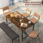 Tavolo da Pranzo per 6 Persone Stile Industriale in Legno e Acciaio, 150x80x75 cm, Marrone - immagine 4