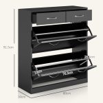 Mobile Scarpiera da 12 Paia con 2 Ripiani Interni Regolabili e 2 Cassetti, in Legno, 80x30x91.5 cm, Nero - immagine 3
