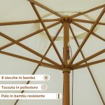 Ombrellone da Giardino con Doppio Tettuccio, in Legno di Bambù e Poliestere, Ø325x250 cm, Beige - immagine 6