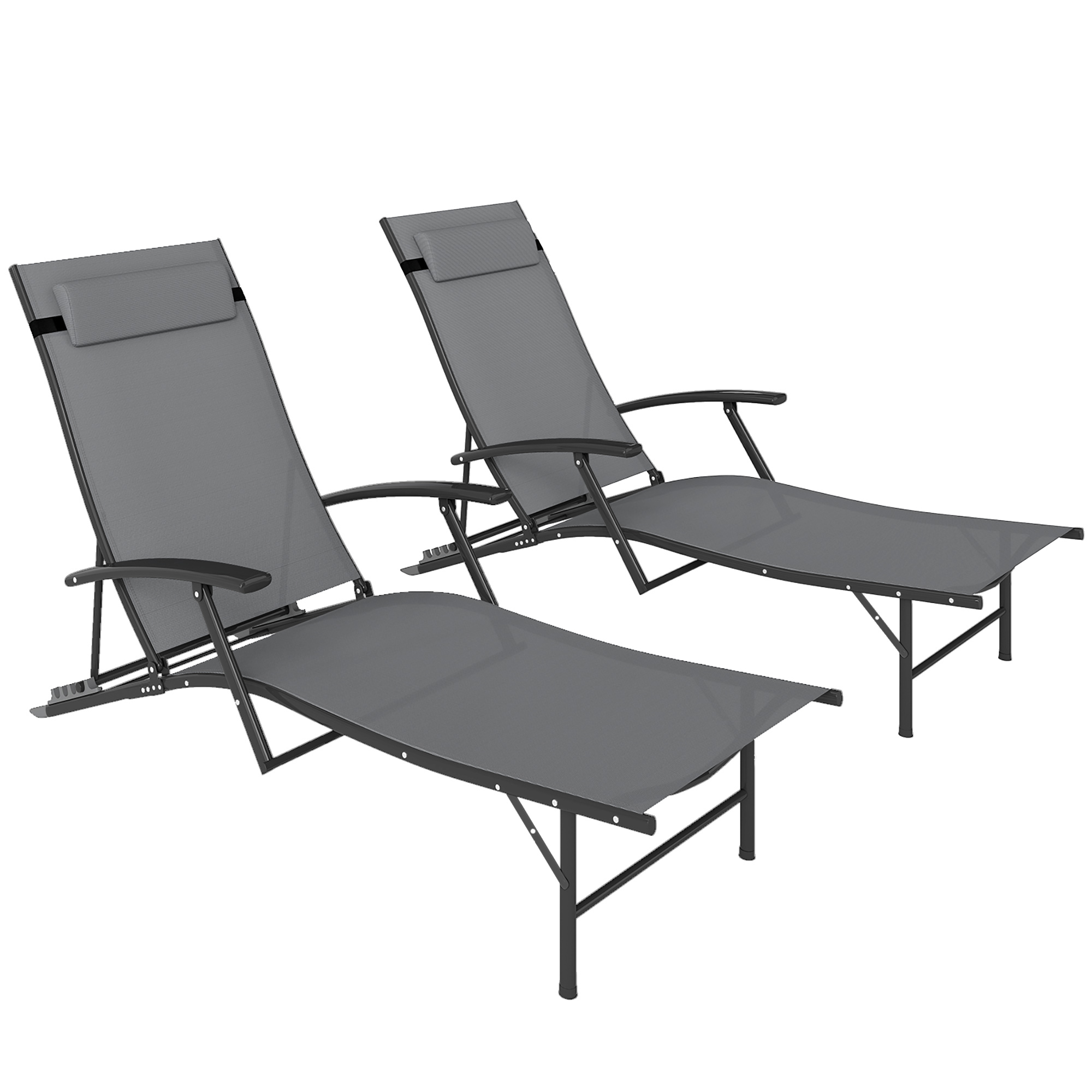 hNh0c4197a6899055.jpg Set 2 Sdraio da Giardino Pieghevoli con Schienale Regolabile su 4 Livelli e Cuscino, Grigio - immagine 1