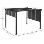 Gazebo Pergola 3x3.5 m con 3 Tettucci Regolabili in Acciaio e Poliestere Anti UV, Grigio - immagine 3