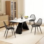 Set 4 Sedie da Pranzo Moderne con Schienale Traforato in Plastica e Gambe in Metallo, Nero - immagine 2