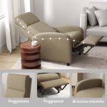 Poltrona Relax Reclinabile Manualmente a 160° con Poggiapiedi in Tessuto, Beige - immagine 8