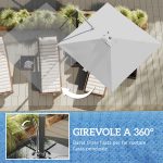 Ombrellone a Sbalzo con Manovella e Base a Croce, in Poliestere, Alluminio e Metallo, 365x297x256 cm, Grigio Chiaro - immagine 5