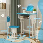 Banco Scuola per Bambini 6-12 Anni ad Altezza Regolabile con Leggio e Mensola, in Acciaio e MDF, Blu - immagine 3