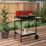 Barbecue a Carbonella con Griglia Regolabile e 3 Ripiani in Metallo Legno, 103x47x95 cm, Rosso - immagine 2
