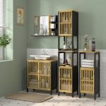 Specchiera Bagno Moderna da Parete a 4 Ripiani in Legno, 45x15x58.5cm, Nero - immagine 7