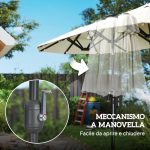 Ombrellone Doppio con Luci LED e Manovella, in Poliestere e Acciaio, 2.92x1.5x2.2 m, Beige - immagine 7