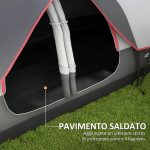 Tenda da Campeggio 6 Posti con 2 Stanze Separate, Poliestere e Fibra di Vetro, 450x215x180 cm, Grigio - immagine 6