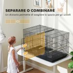 Gabbia per Uccelli con Divisorio e Ripiano Inferiore Portaoggetti, in Acciaio e PP, 94x57x57 cm, Nero - immagine 4