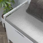 Panca Scarpiera a 2 Armadietti con Cuscino, in Tessuto Effetto Lino, Legno e Acciaio, 84x35x50 cm, Bianco - immagine 8