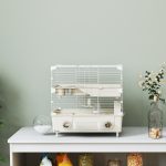 Gabbia per Criceti a 2 Livelli e 3 Porte con Ruota e Tubi, in Acciaio, PS e PP, 44.5x28x44 cm, Crema e Bianco - immagine 8