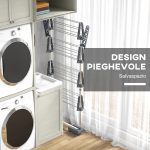 Stendino Verticale con 4 Ripiani Regolabili, in Acciaio e Plastica, 142x55x172 cm, Grigio e Argento - immagine 6