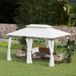  Gazebo da Giardino 3x4 m con Tende Rimovibili, Doppio Tetto e Struttura in Metallo, Crema - immagine 9