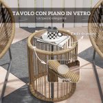 Set da Giardino 3 Pezzi in Rattan e Acciaio con 2 Sedie con Cuscini e Tavolino da Caffè a Cilindro, Multicolore - immagine 7