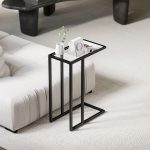 Tavolino da Caffè in Vetro e Acciaio a Forma di C, 46x25x63.5 cm, Nero - immagine 6