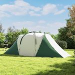 Tenda da Campeggio 4-6 Persone con 2 Camere, in Poliestere e Fibra di Vetro, 555x225x190 cm, Grigio e Verde - immagine 9