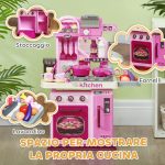 Cucina Giocattolo per Bambini da 33 Pezzi con Luci, Suoni e Rubinetto, in PP e ABS, 53x22x69 cm, Rosa - immagine 6