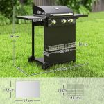 Barbecue a Gas con Bruciatori Indipendenti, Coperchio con Termometro e Tavolino Laterale, Nero - immagine 3