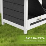 Nido per Galline a 2 Aree con Base Rialzata e Tetto, in Legno e Bitume, 66x37x34 cm, Grigio Bianco e Nero - immagine 7