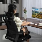 Sedia da Ufficio Ergonomica con Poggiatesta e Altezza Regolabili, Funzione Dondolo e Ruote, Nero - immagine 9
