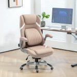 Sedia da Ufficio Reclinabile con Altezza Regolabile in Tessuto, 68x76x109-117 cm, Marrone Chiaro - immagine 2
