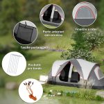 Tenda da Campeggio 6 Posti con 2 Stanze Separate, Poliestere e Fibra di Vetro, 450x215x180 cm, Grigio - immagine 8