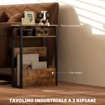 Tavolino da Soggiorno in Stile Industriale con 2 Ripiani, in Legno e Metallo, 46x18x58.5 cm, Marrone - immagine 4
