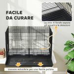 Gabbia per Uccelli con Divisorio e Ripiano Inferiore Portaoggetti, in Acciaio e PP, 94x57x57 cm, Nero - immagine 7
