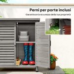 Armadio da Giardino in Legno di Abete con Porte a Persiana e 2 Ripiani, 87x46.5x96.5cm, Grigio - immagine 6