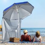 Ombrellone da Spiaggia Inclinabile con Tendine Laterali, in Poliestere e Acciaio, Ø191x211 cm, Blu e Bianco - immagine 2