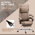 Poltrona da Ufficio Massaggiante con Poggiapiedi e Telecomando, Sedia in Tessuto Effetto Lino, 65x61x105-113 cm, Marrone - immagine 5