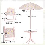 Set da Giardino per Bambini 2-5 Anni con Tavolino Rotondo, 2 Sedie Pieghevoli e un Ombrellone, Rosa - immagine 3
