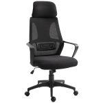 Sedia da Ufficio Reclinabile con Poggiatesta e Supporto Lombare, in Poliestere, 64x55x116-126 cm, Nero