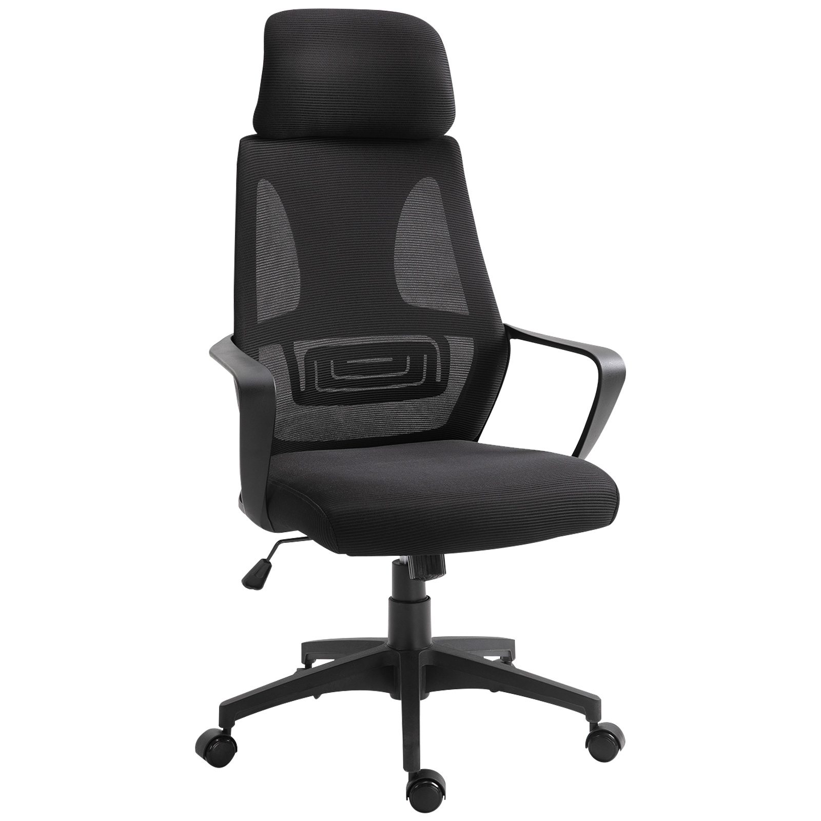 kZ5f6219a4e71e0e7.jpg Sedia da Ufficio Reclinabile con Poggiatesta e Supporto Lombare, in Poliestere, 64x55x116-126 cm, Nero - immagine 1