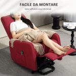 Poltrona Alzapersona Elettrica Reclinabile con Telecomando e Tasca in Tessuto, Rosso - immagine 7