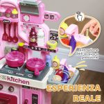 Cucina Giocattolo per Bambini da 33 Pezzi con Luci, Suoni e Rubinetto, in PP e ABS, 53x22x69 cm, Rosa - immagine 5