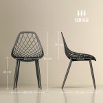 Set 4 Sedie da Pranzo Moderne con Schienale Traforato in Plastica e Gambe in Metallo, Nero - immagine 3